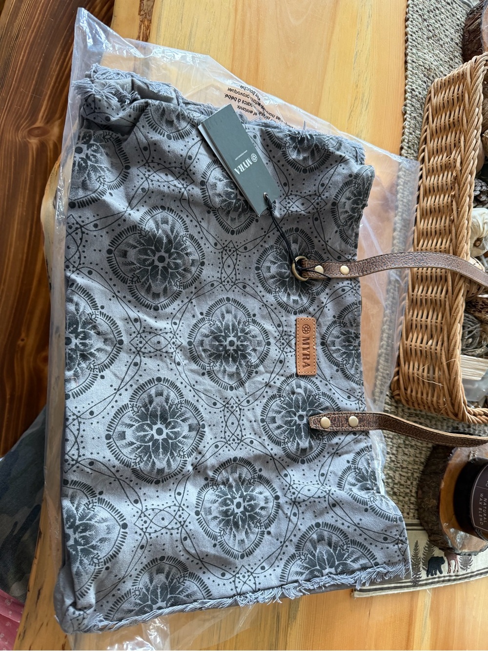 Myra Bag Gray and Brown Floral-Patterned Canvas Tote
